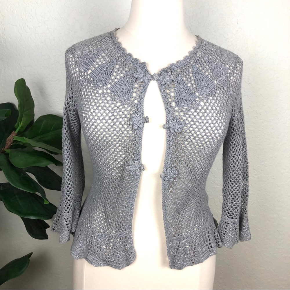EUC INC Grey & Silver Crochet Cardigan Sweater